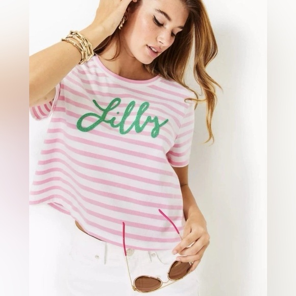NWT Lilly Pulitzer Keenan Knit Top Conch Shell Pink Striped, Size XS - Picture 1 of 6